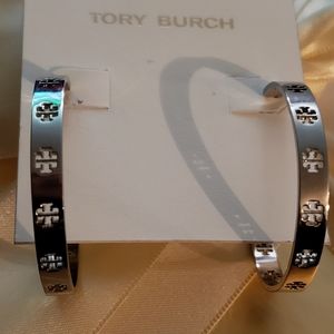 Tory Burch Silver Logo Earrings